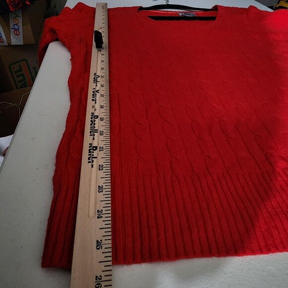 jcp Sweater Womens 3X Red Merino Wool Blend Cable Knit V Neck Pullover Plus - Picture 6 of 12